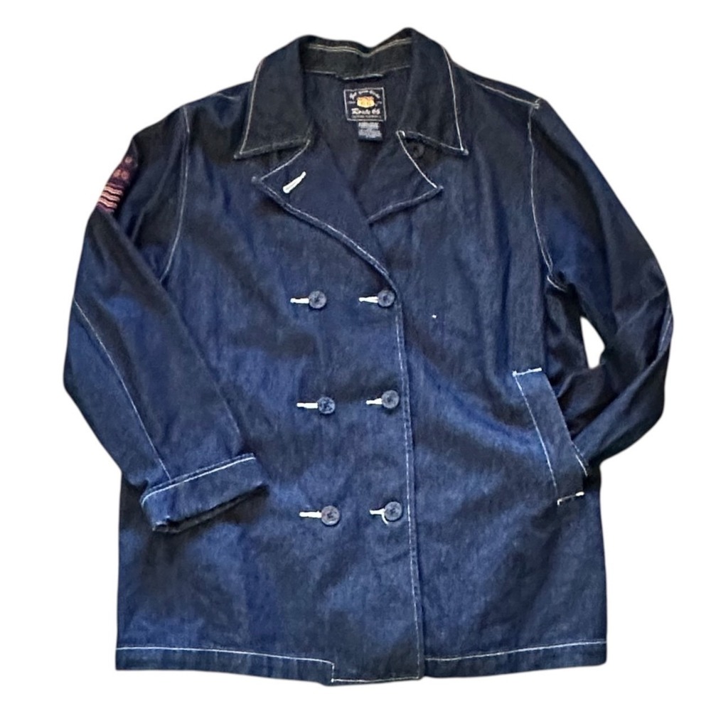 Route 66 Denim Jacket Women XL Blue Excellent Vintage Nautical Double Breasted - Picture 4 of 7